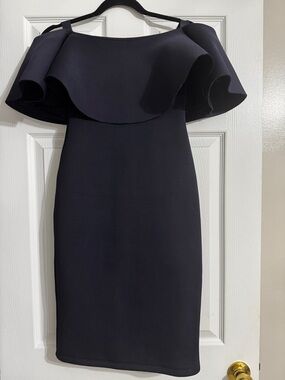 Gianni Bini Black Off-Shoulder Ruffle Scuba Midi Dress